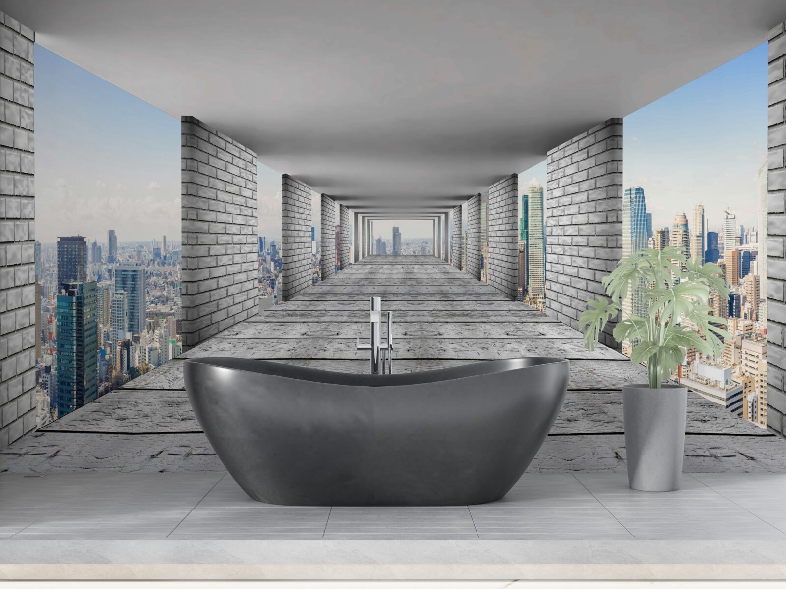 Fototapeta podzemná chodba otvárajúca panorámu mesta