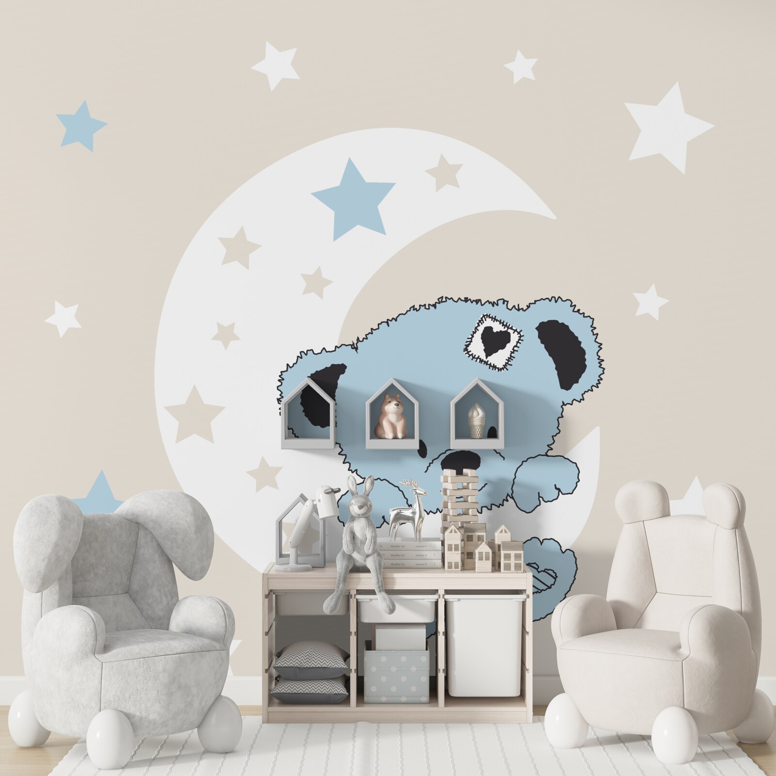 Fototapeta malý medvedík sa drží mesiaca