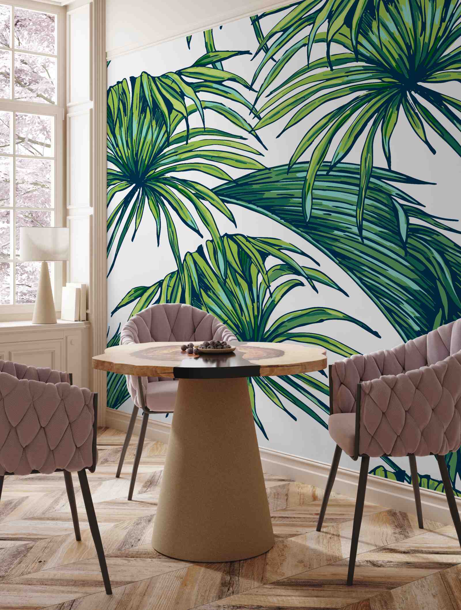 Fototapeta zelené palmy na snehobielom povrchu