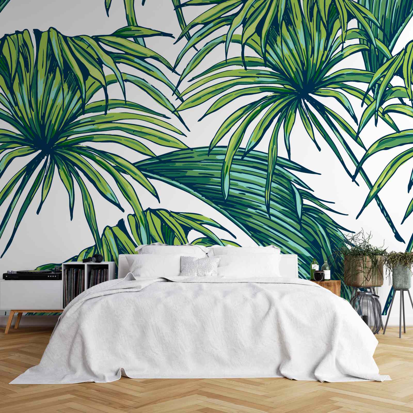 Fototapeta zelené palmy na snehobielom povrchu