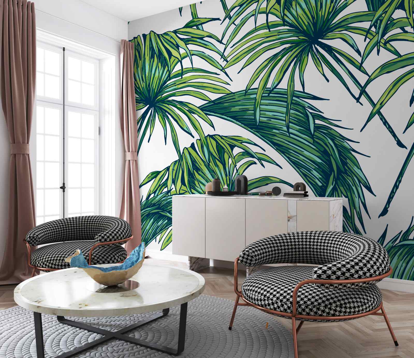 Fototapeta zelené palmy na snehobielom povrchu