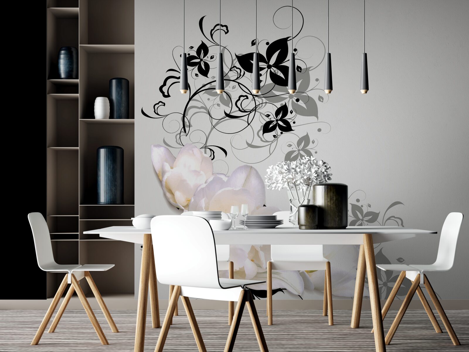 Fototapeta na sivom podklade je vyobrazené lekno s tmavými listami