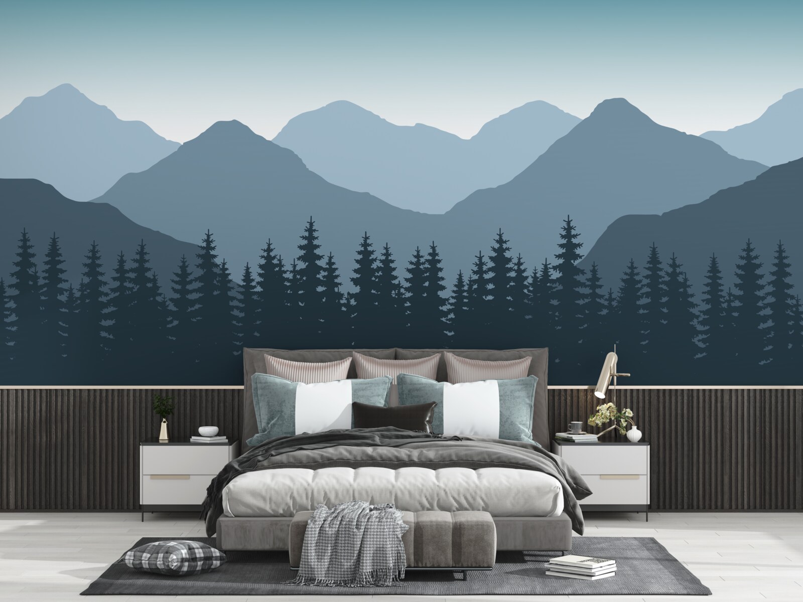 Fototapeta hory za úsvitu v ihličnatom lese