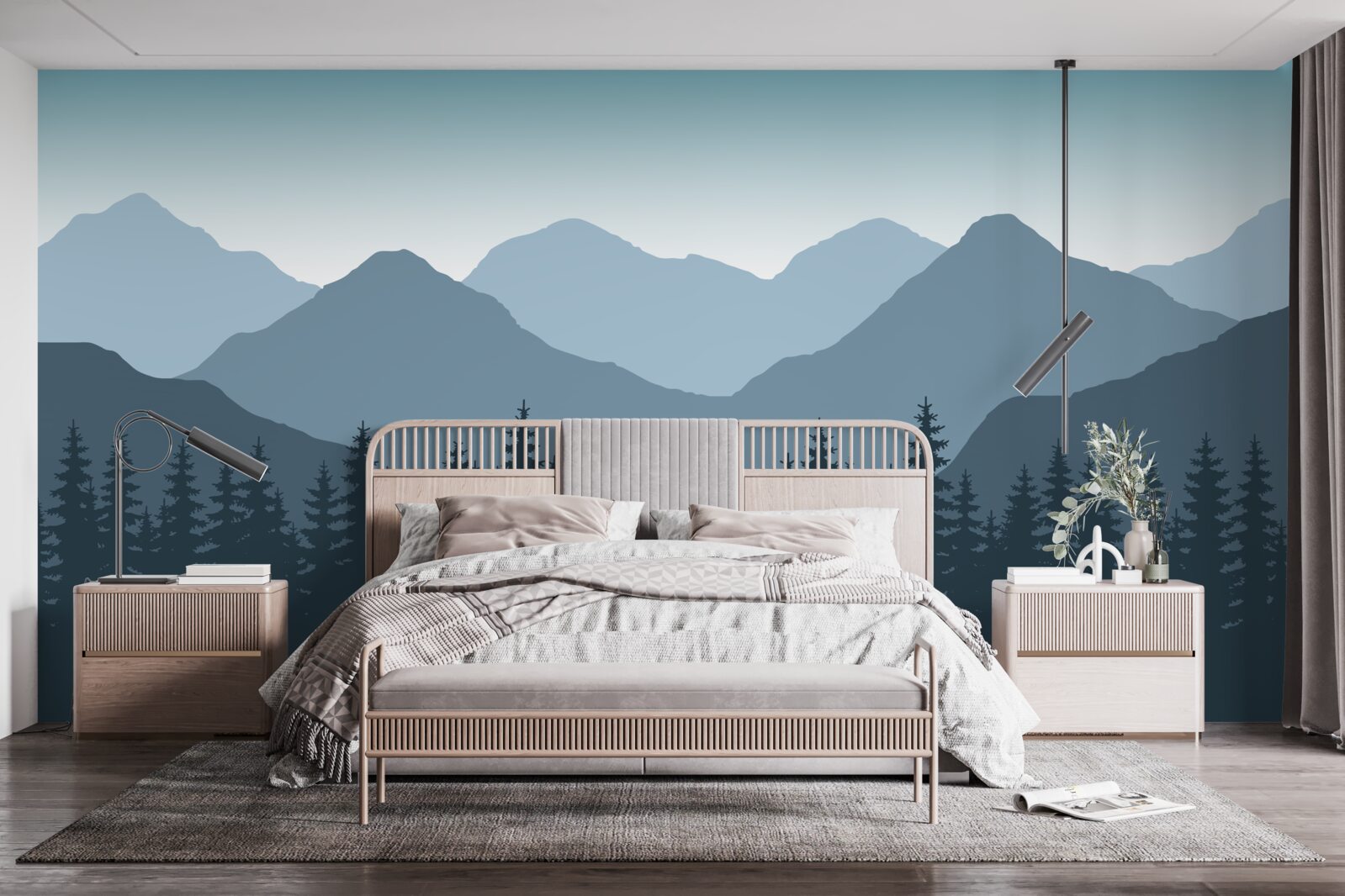 Fototapeta hory za úsvitu v ihličnatom lese