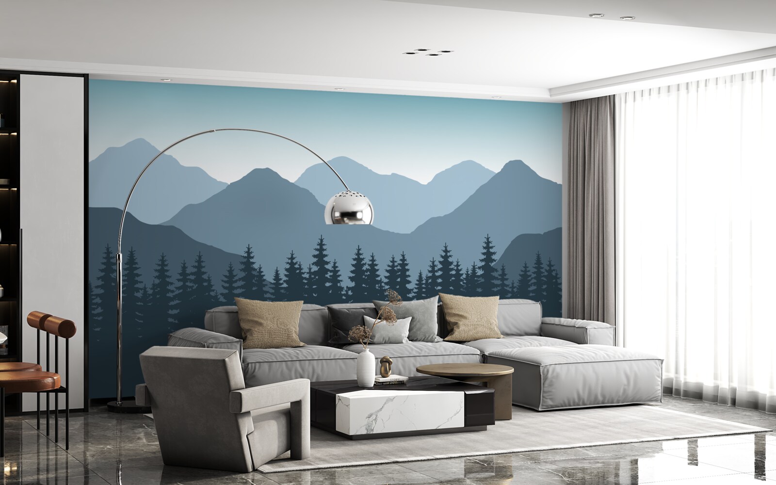 Fototapeta hory za úsvitu v ihličnatom lese