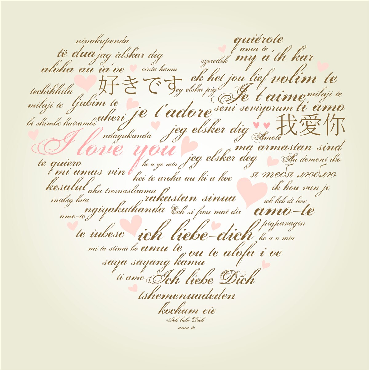 Fototapeta srdce pozostáva z nápisov v rôznych jazykoch