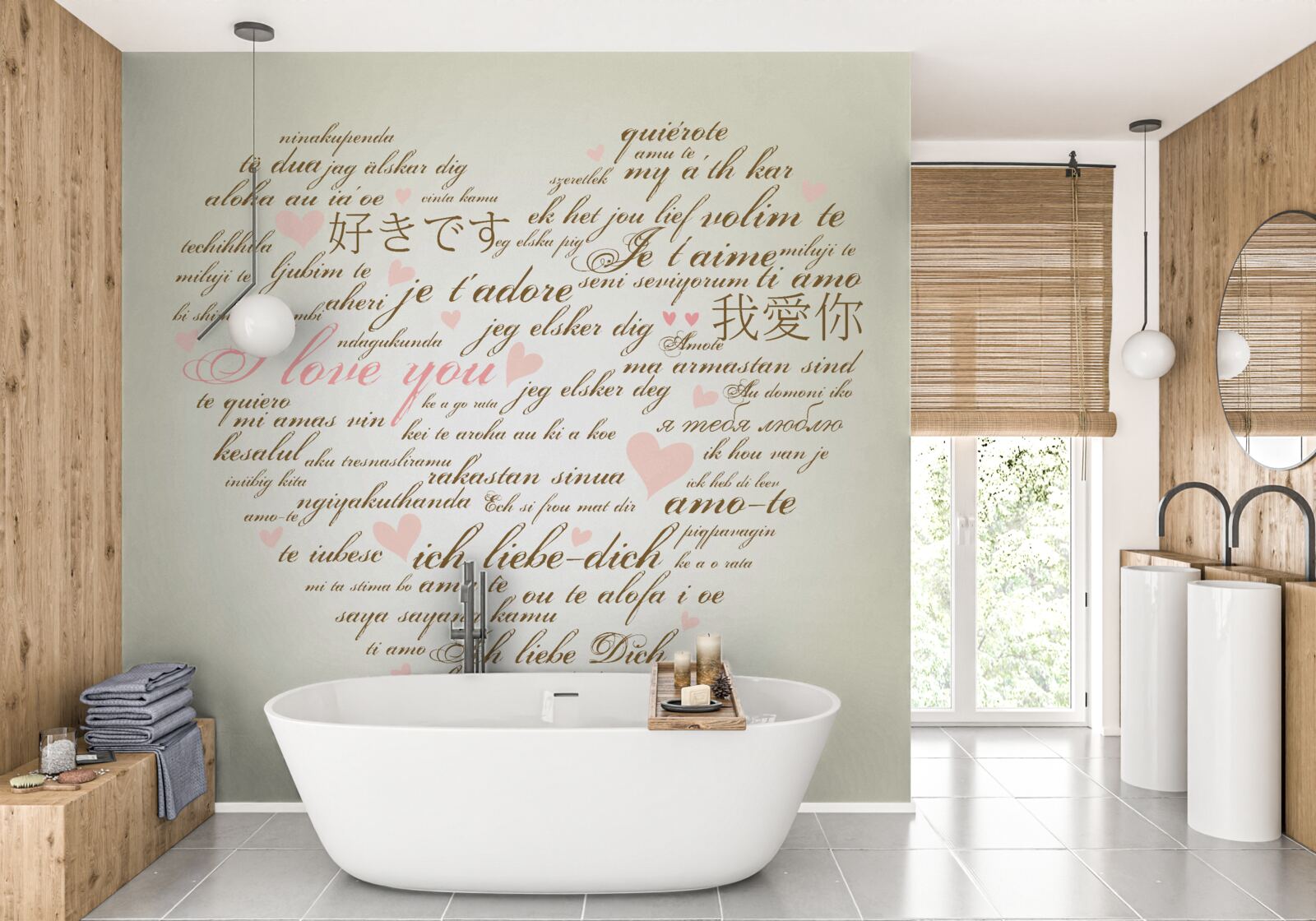 Fototapeta srdce pozostáva z nápisov v rôznych jazykoch