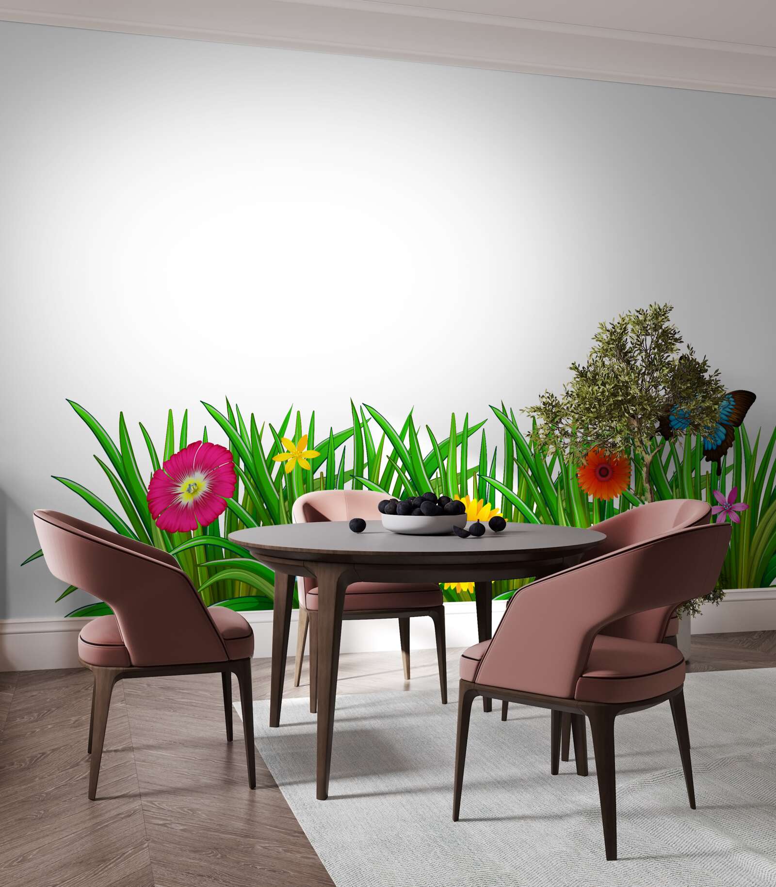 Fototapeta motýľ sedí na tráve s gerberami