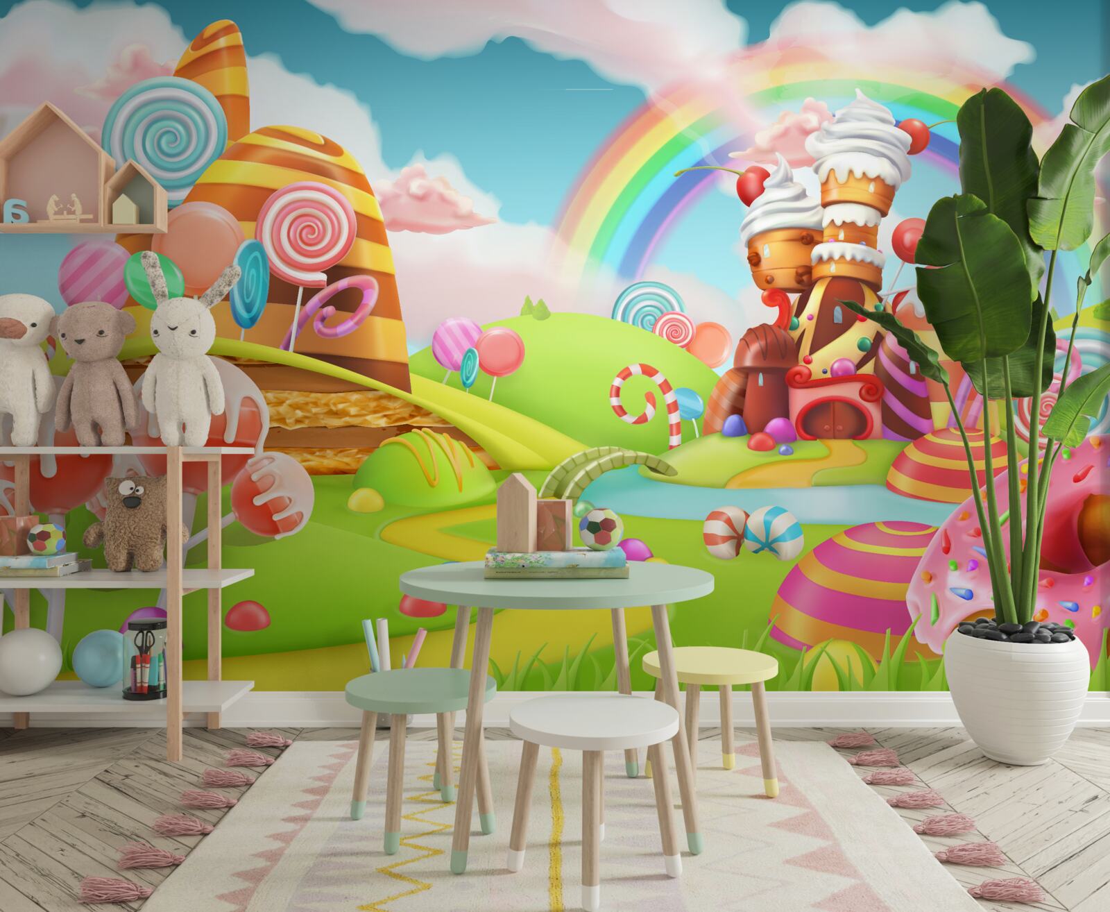 Fototapeta sladké mesto vyrobené zo sladkostí a koláčov