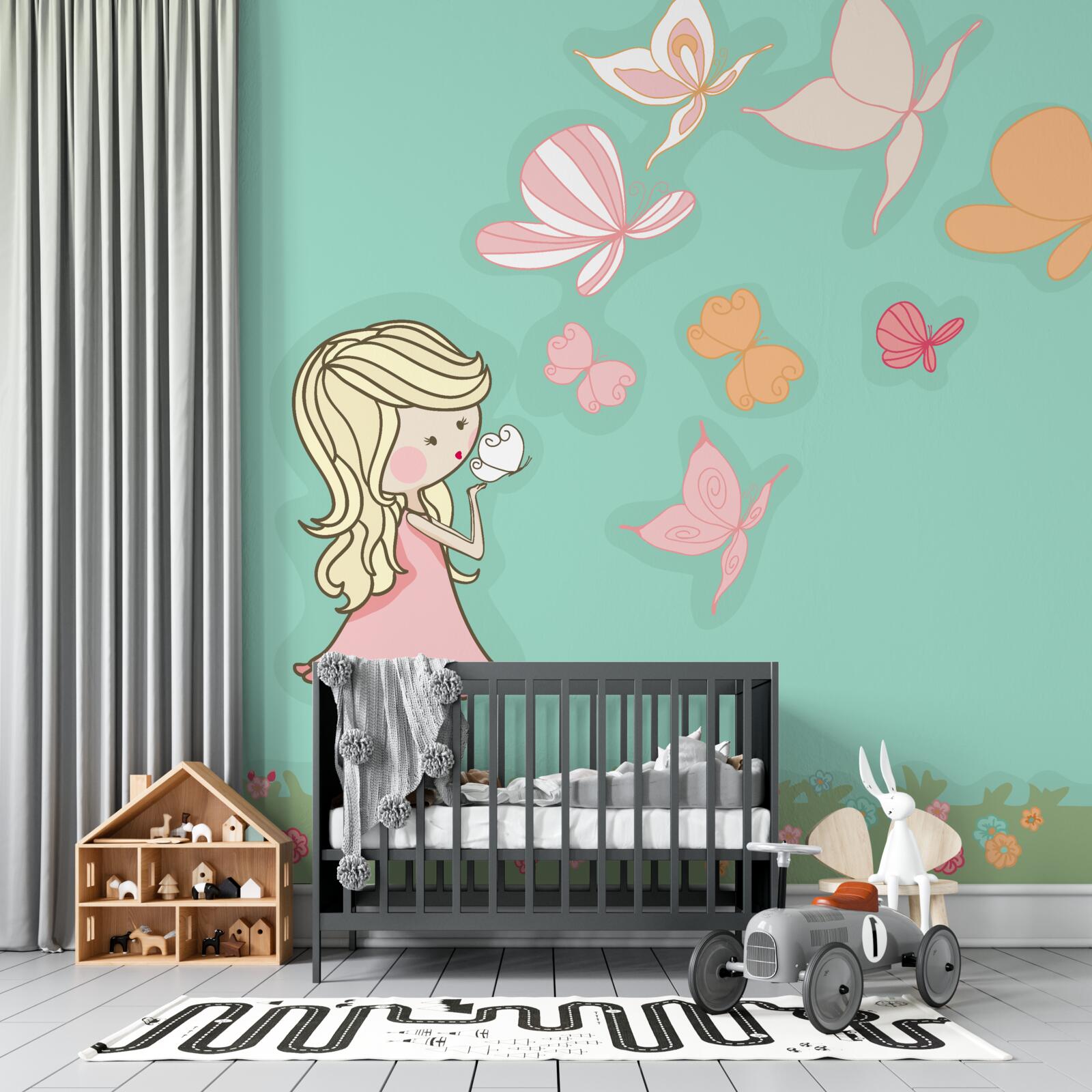 Fototapeta dievča obdivuje motýle