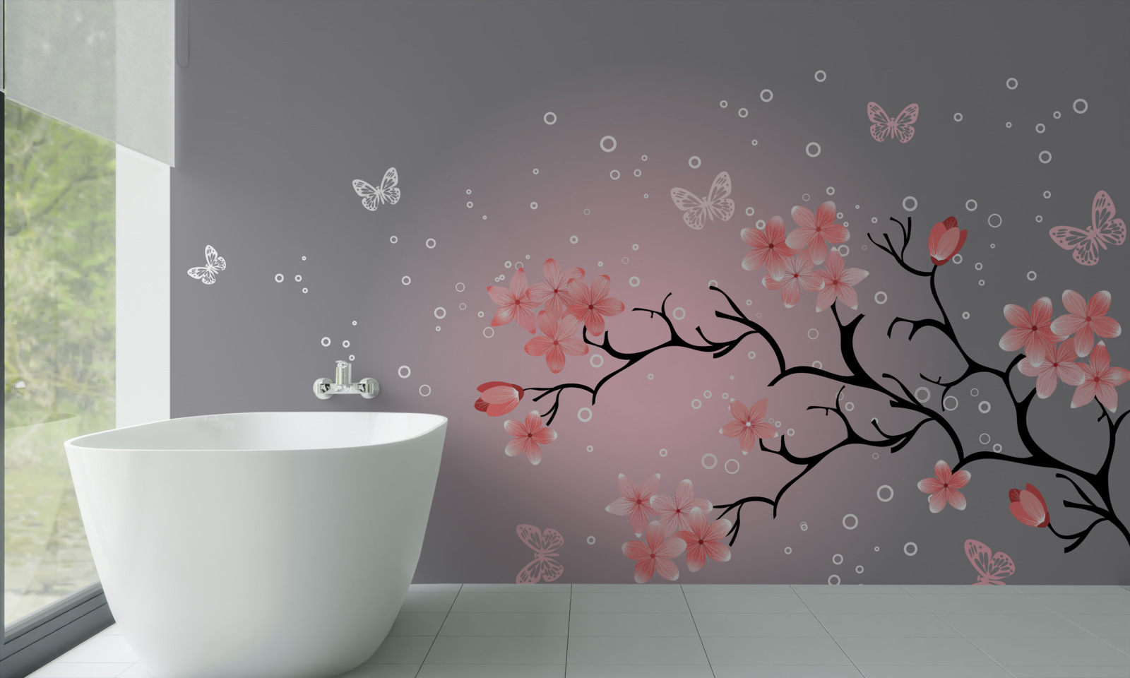 Fototapeta motýle poletujú nad ružovými sakurami