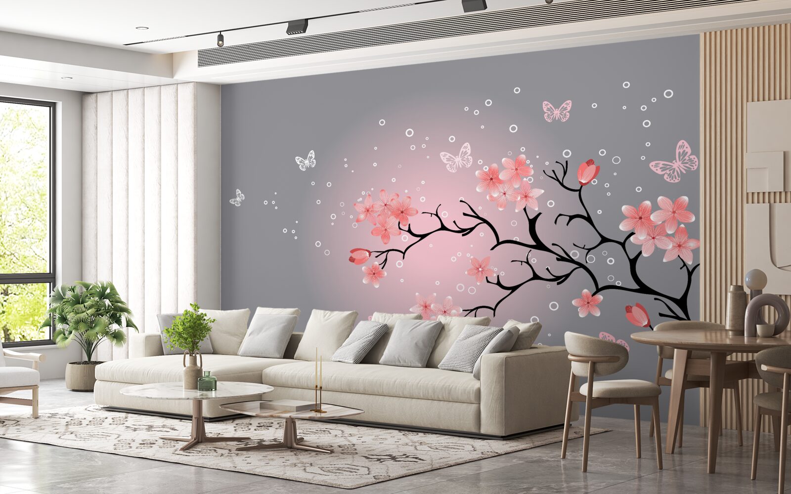 Fototapeta motýle poletujú nad ružovými sakurami