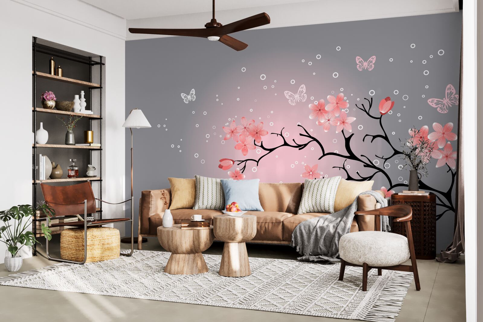 Fototapeta motýle poletujú nad ružovými sakurami