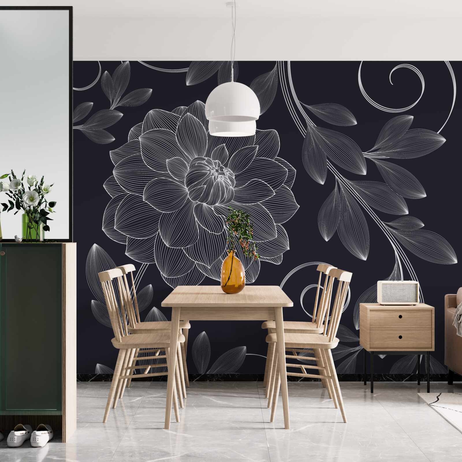 Fototapeta púčik a listy na sivom pozadí