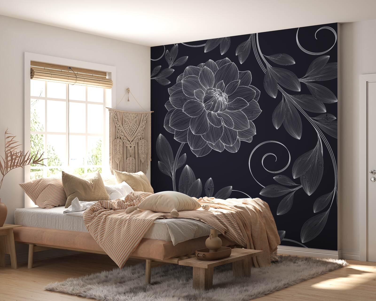 Fototapeta púčik a listy na sivom pozadí