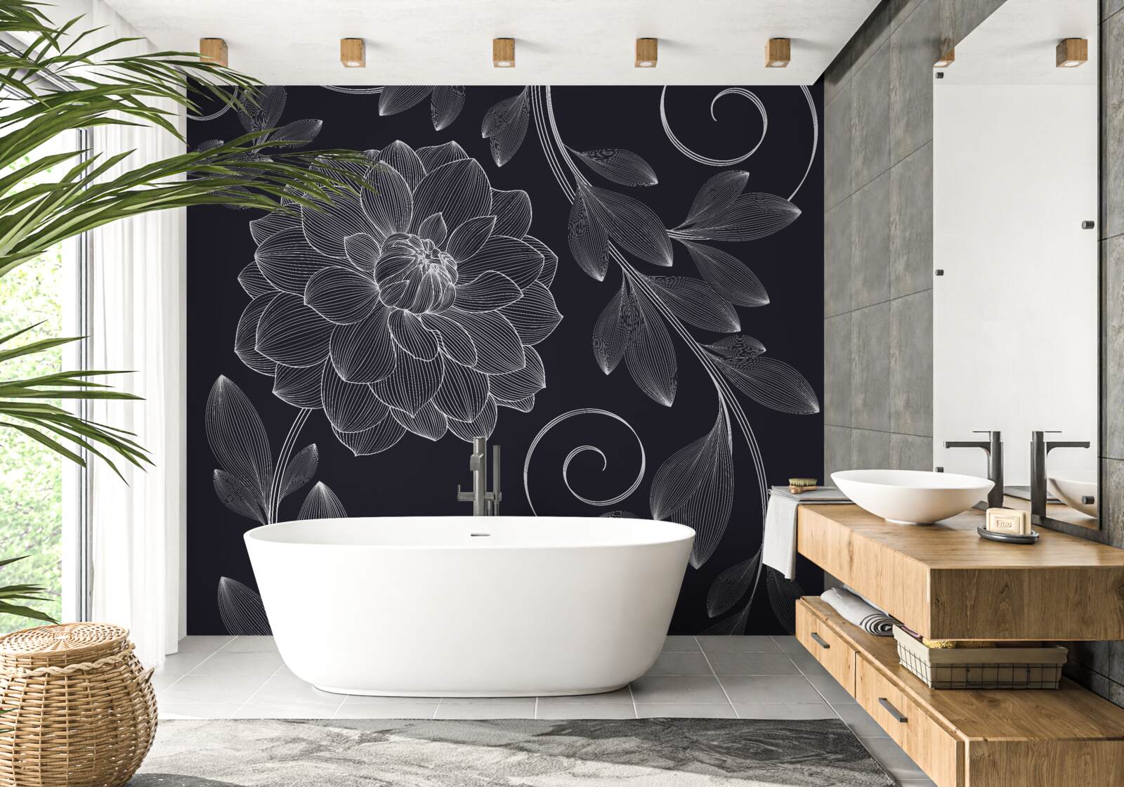 Fototapeta púčik a listy na sivom pozadí