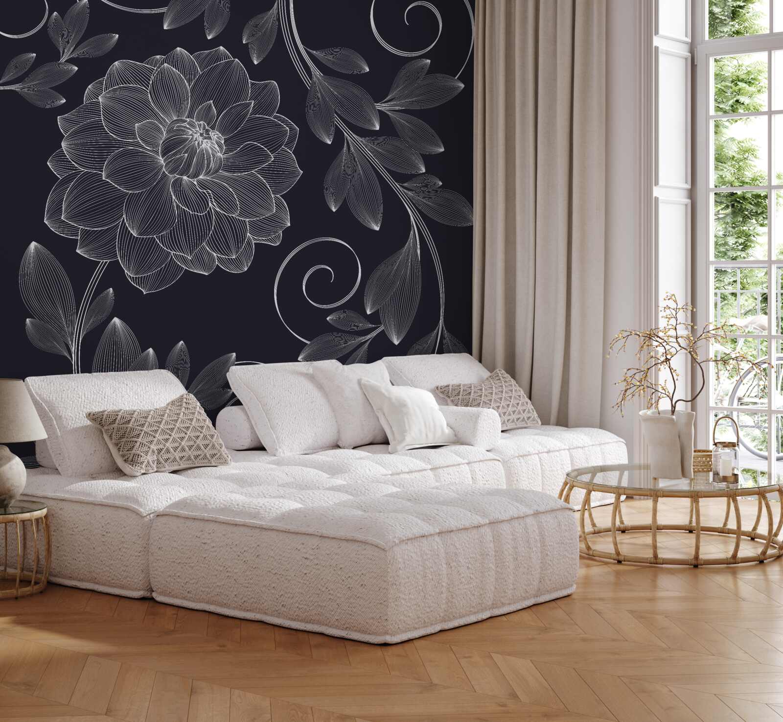 Fototapeta púčik a listy na sivom pozadí