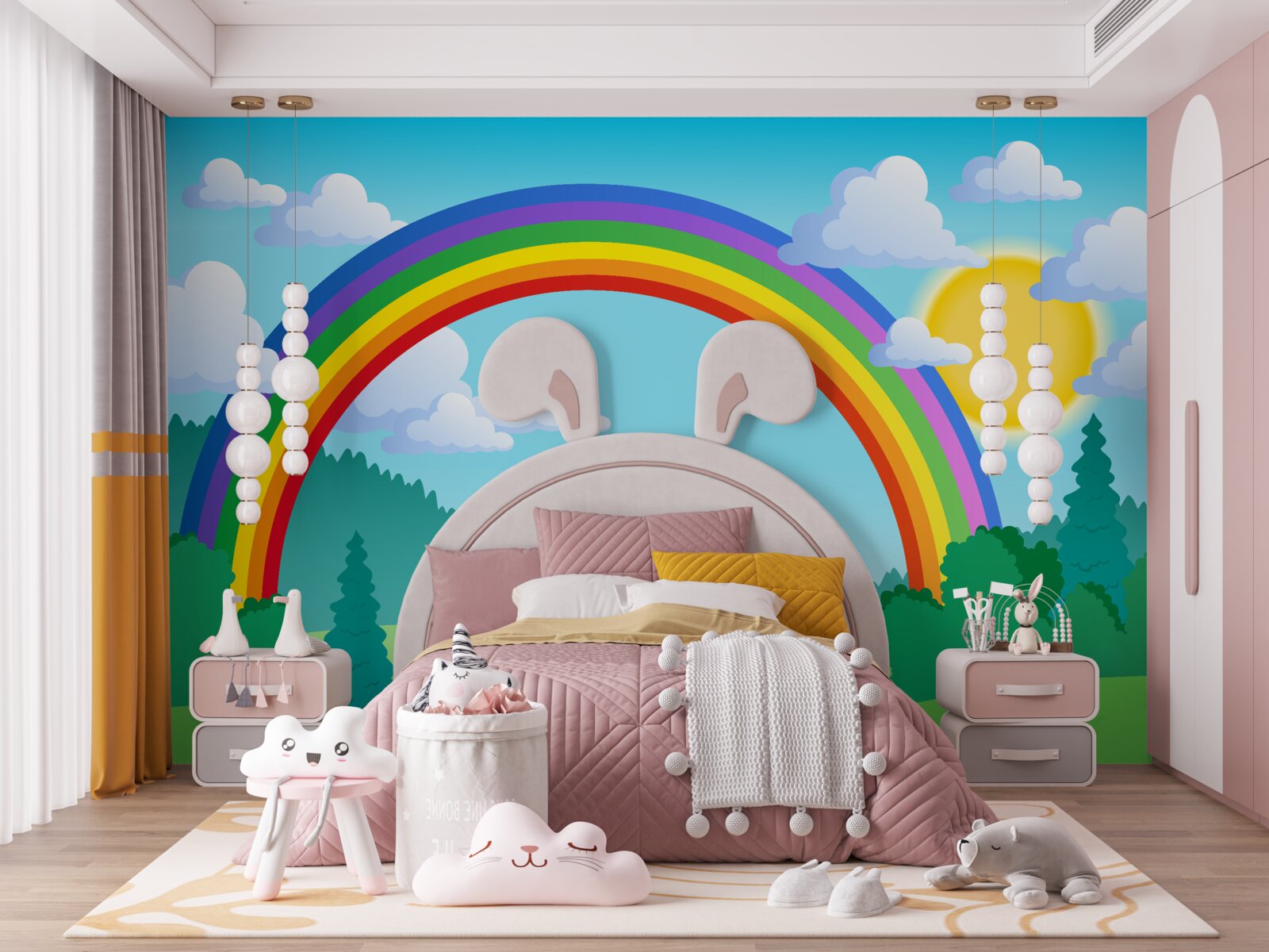 Fototapeta na lesnej čistinke sa trblieta jasná dúha