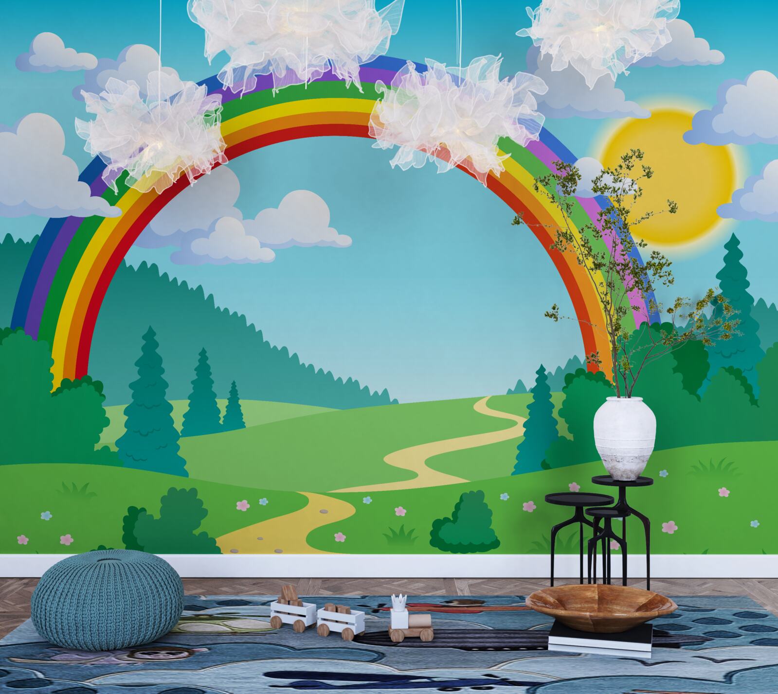 Fototapeta na lesnej čistinke sa trblieta jasná dúha