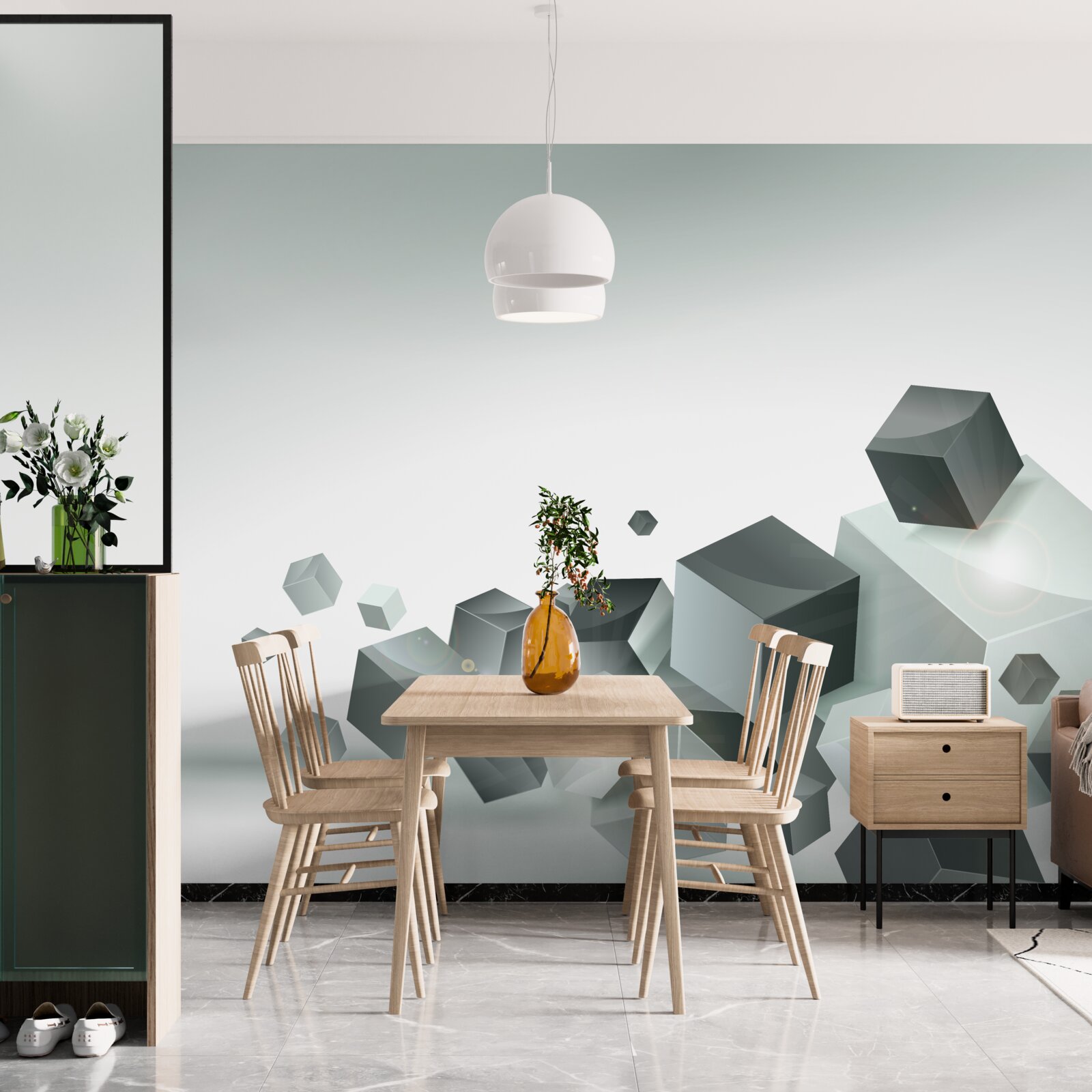 Fototapeta kocky rôznych tvarov vznášajúce sa vo vzduchu