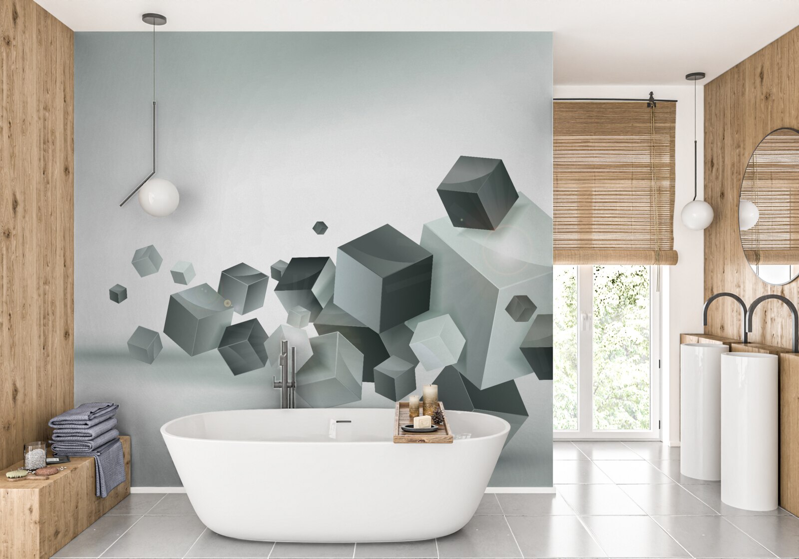 Fototapeta kocky rôznych tvarov vznášajúce sa vo vzduchu