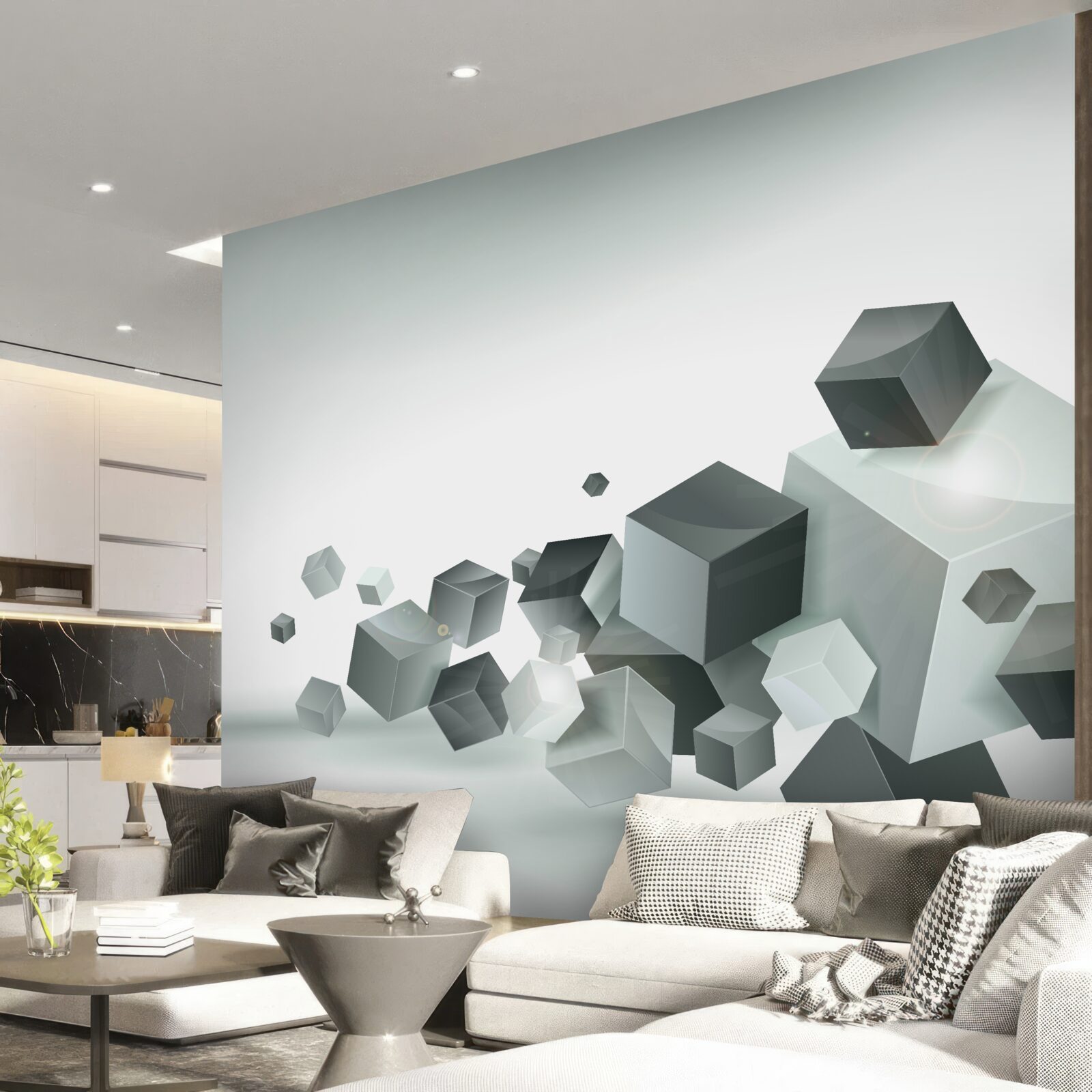 Fototapeta kocky rôznych tvarov vznášajúce sa vo vzduchu