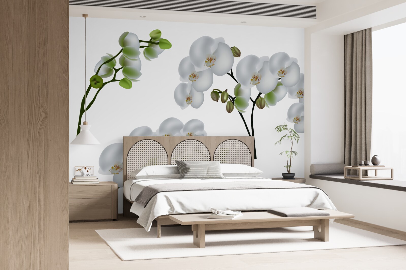 Fototapeta biela orchidea so zelenými listami