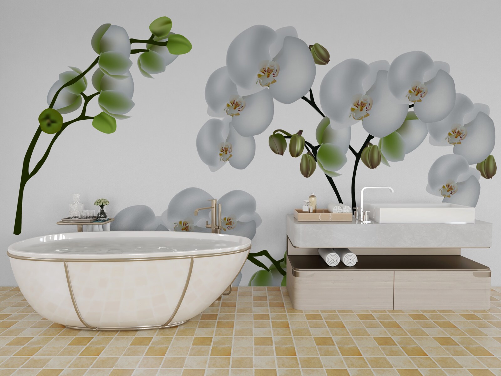 Fototapeta biela orchidea so zelenými listami