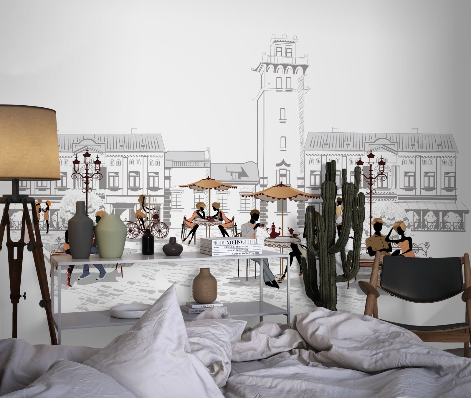 Fototapeta ľudia v centre mesta nakreslení ceruzkou