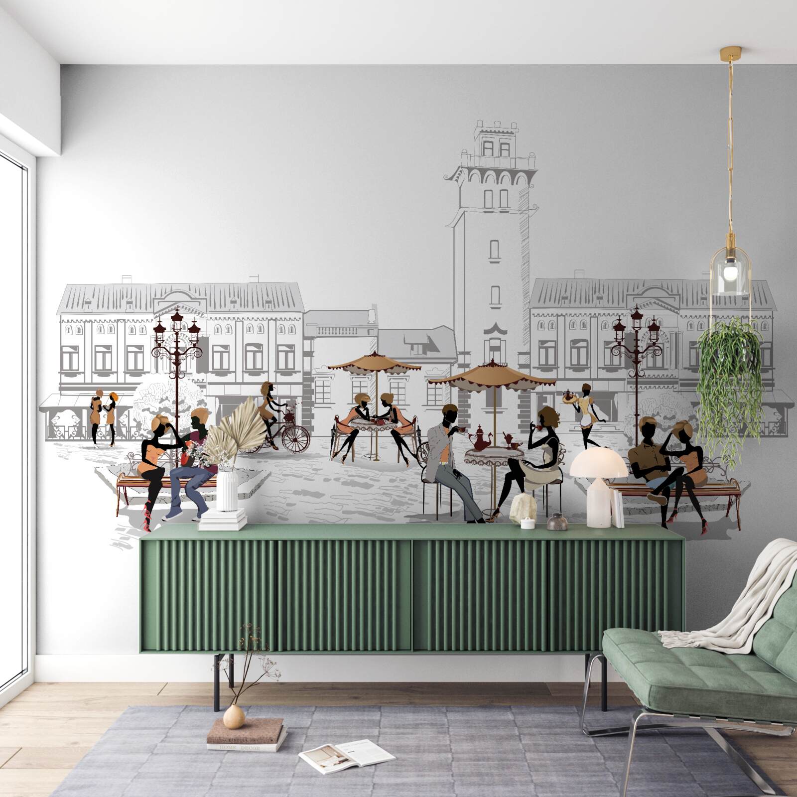 Fototapeta ľudia v centre mesta nakreslení ceruzkou