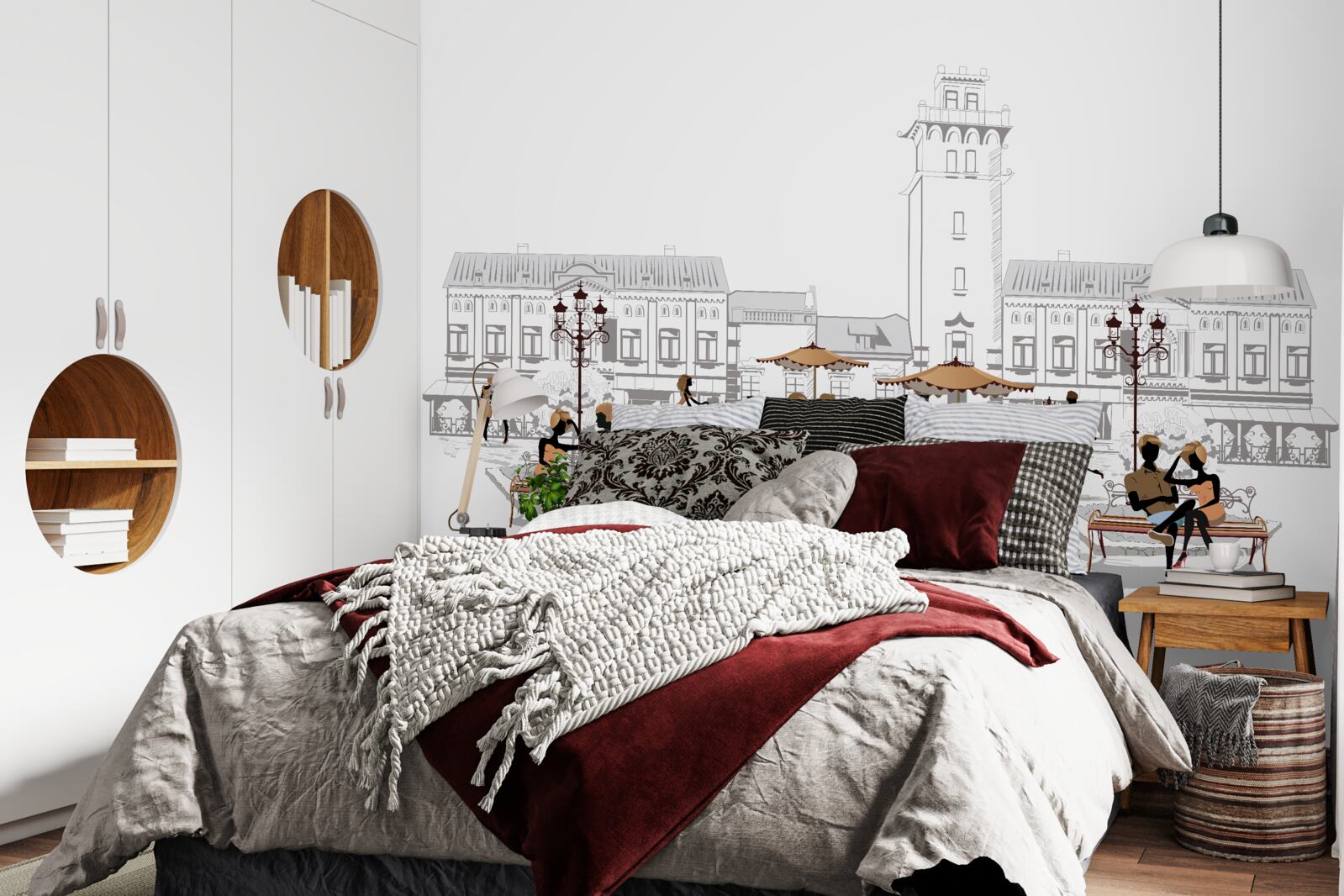 Fototapeta ľudia v centre mesta nakreslení ceruzkou