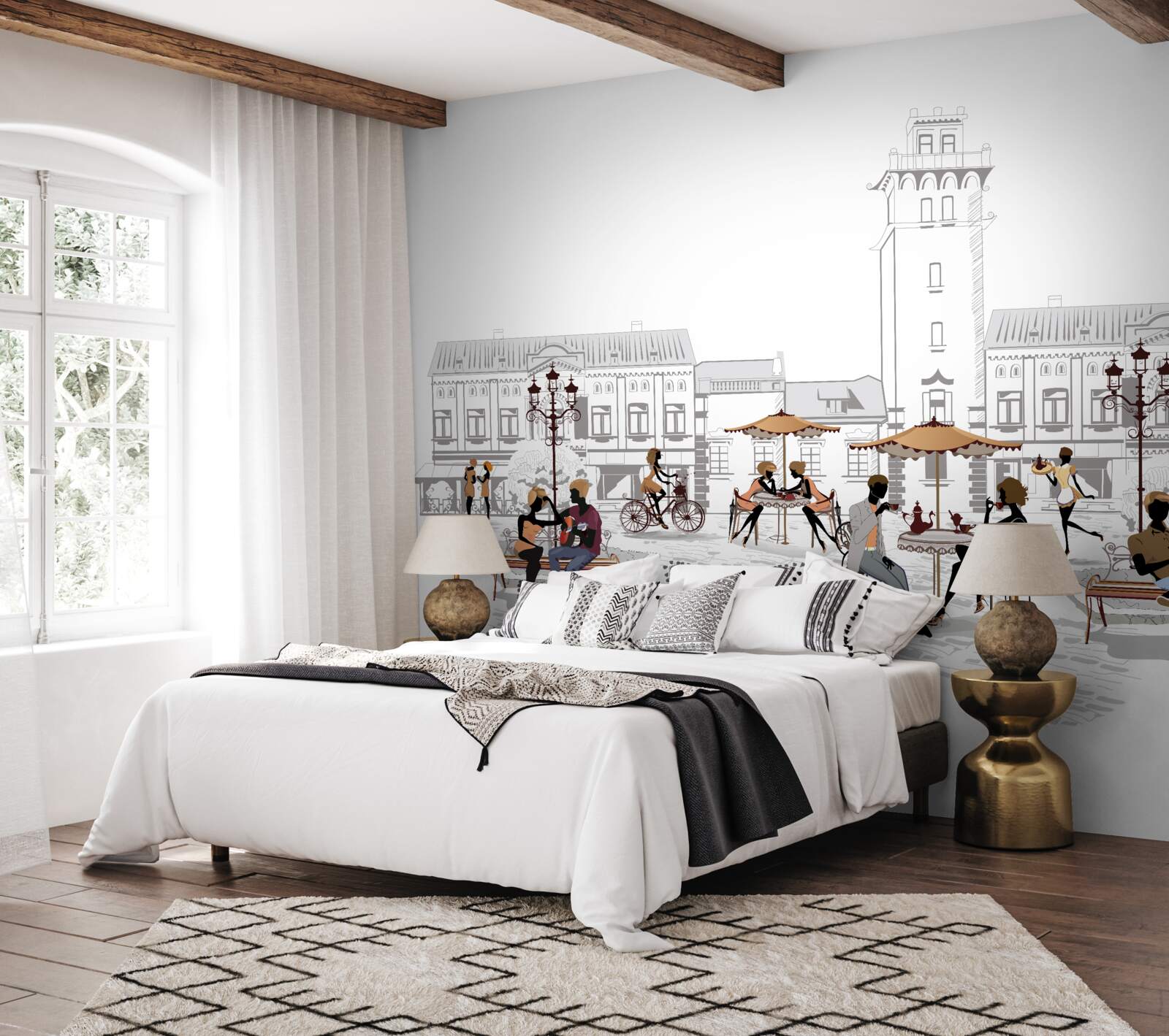 Fototapeta ľudia v centre mesta nakreslení ceruzkou