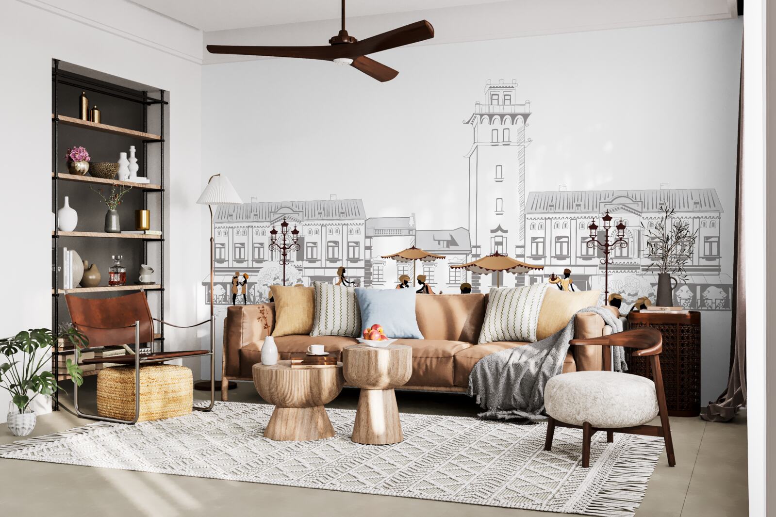 Fototapeta ľudia v centre mesta nakreslení ceruzkou