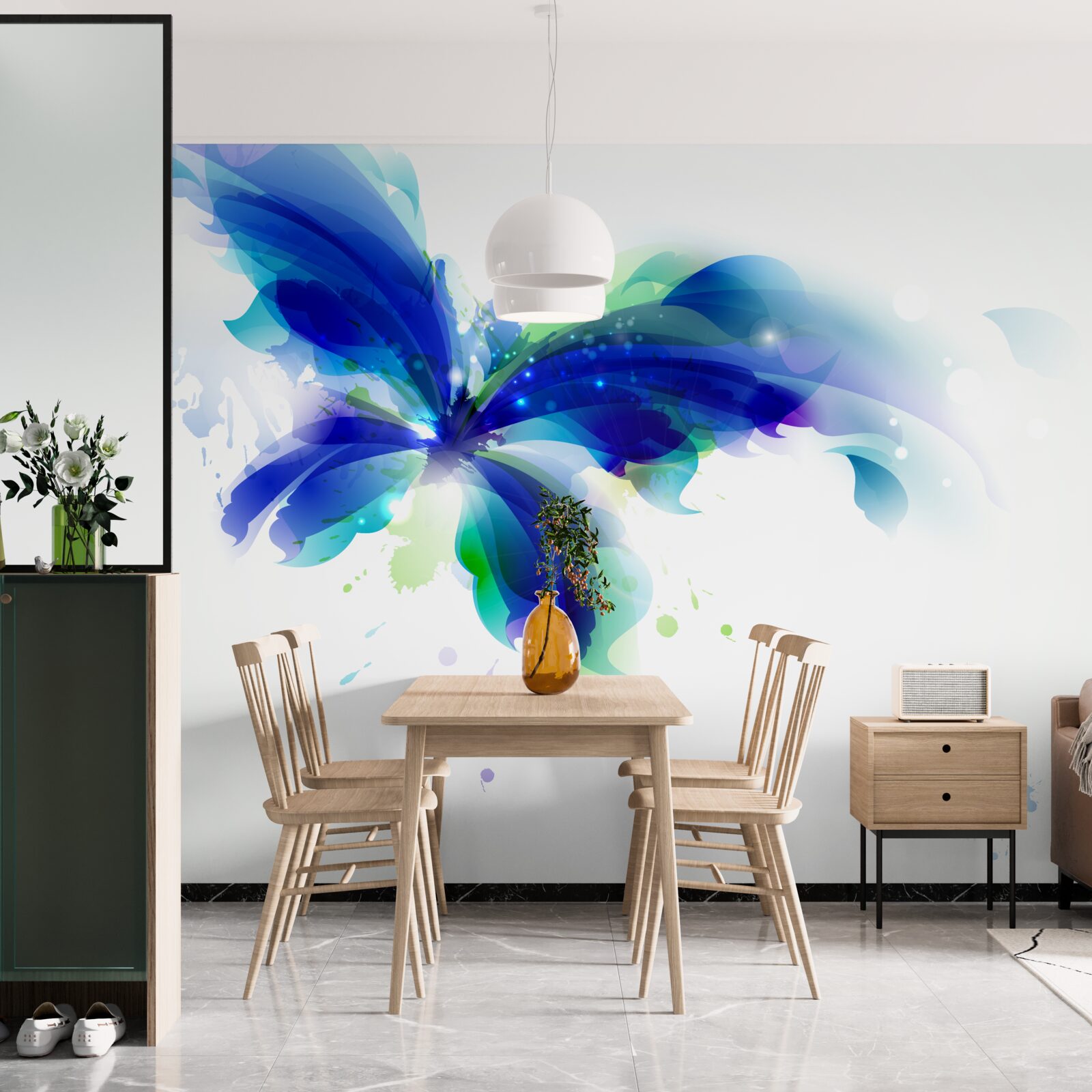 Fototapeta akvarel modrý motýľ vo vzduchu