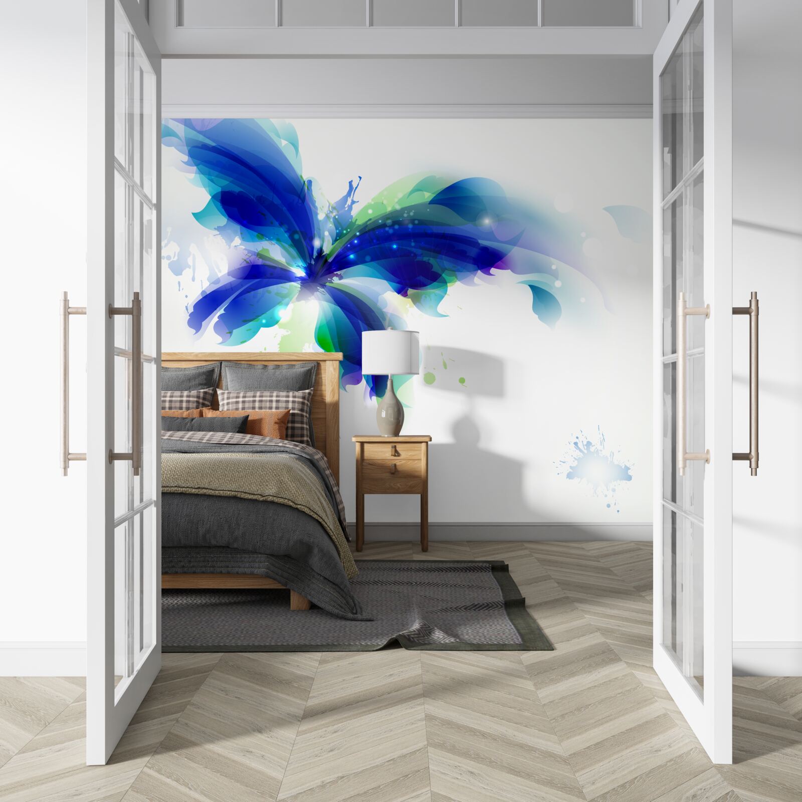 Fototapeta akvarel modrý motýľ vo vzduchu