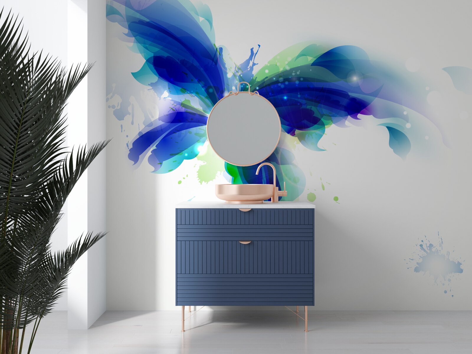 Fototapeta akvarel modrý motýľ vo vzduchu