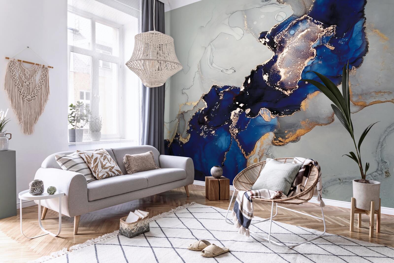 Fototapeta zlatý okraj na pozadí modrých škvŕn