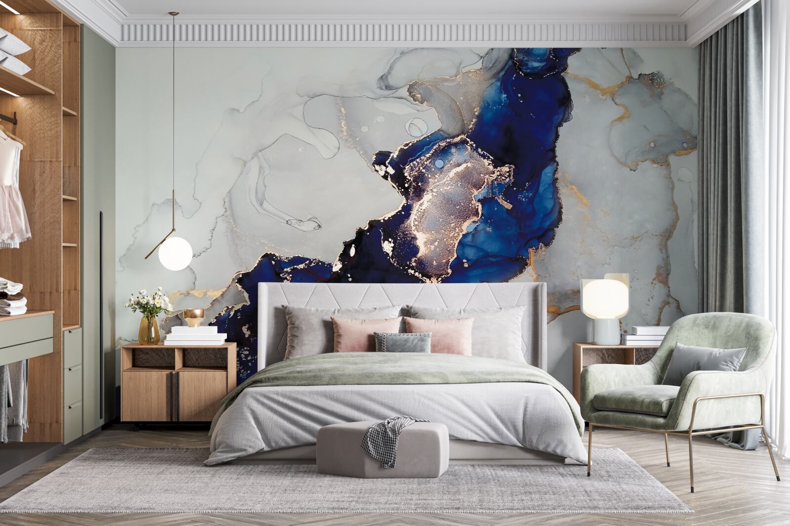 Fototapeta zlatý okraj na pozadí modrých škvŕn