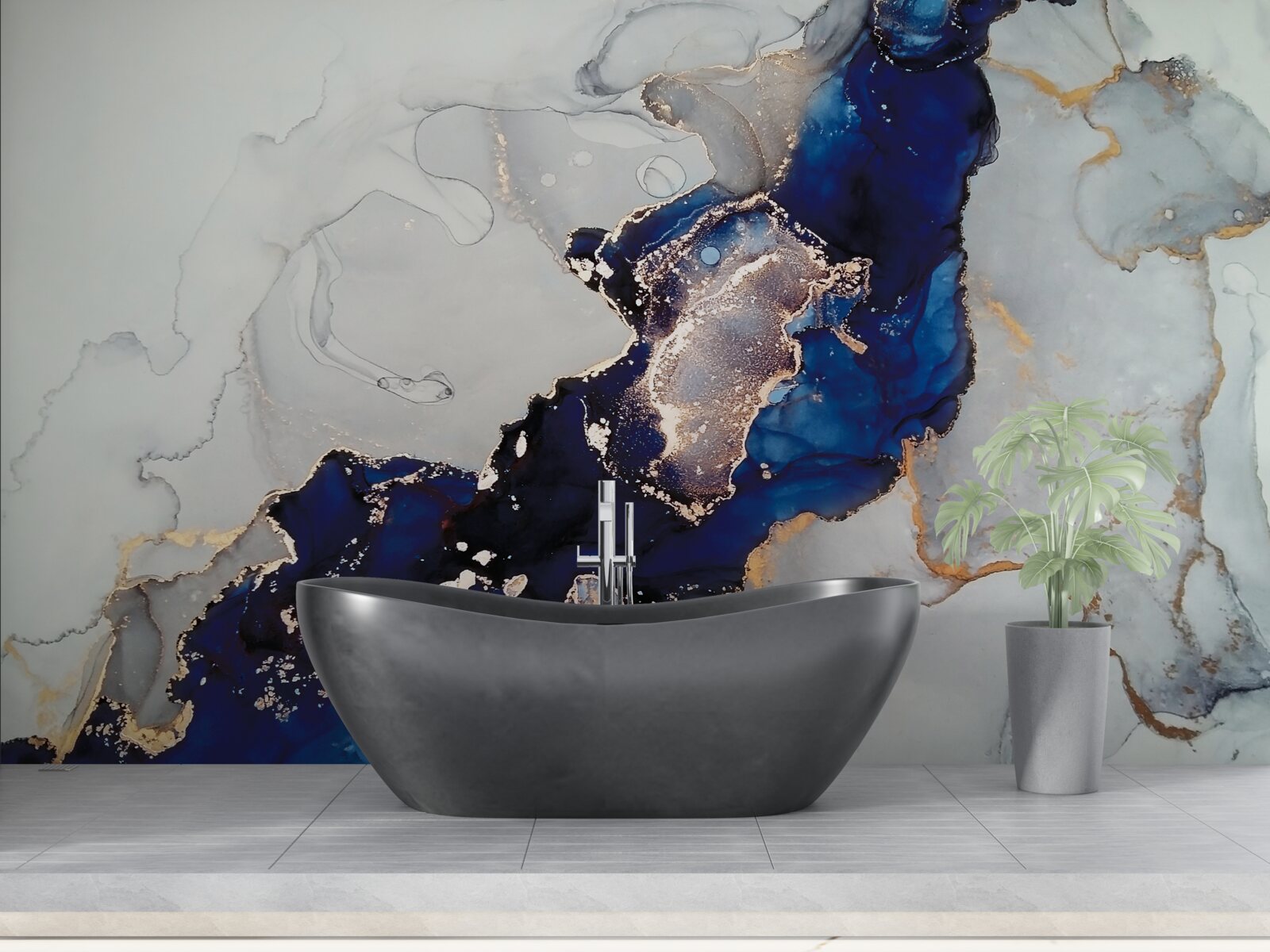 Fototapeta zlatý okraj na pozadí modrých škvŕn