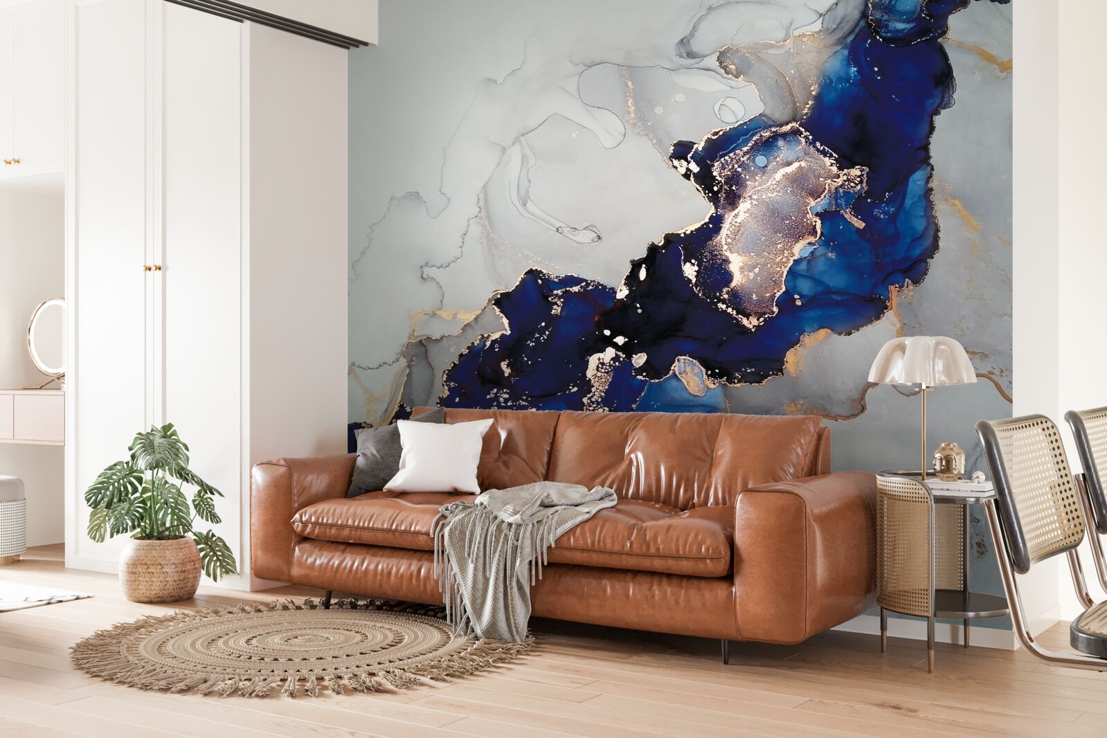 Fototapeta zlatý okraj na pozadí modrých škvŕn