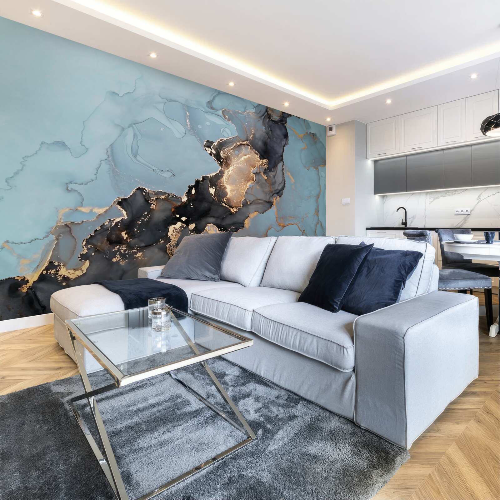 Fototapeta pestrý vzor na modrom mramore