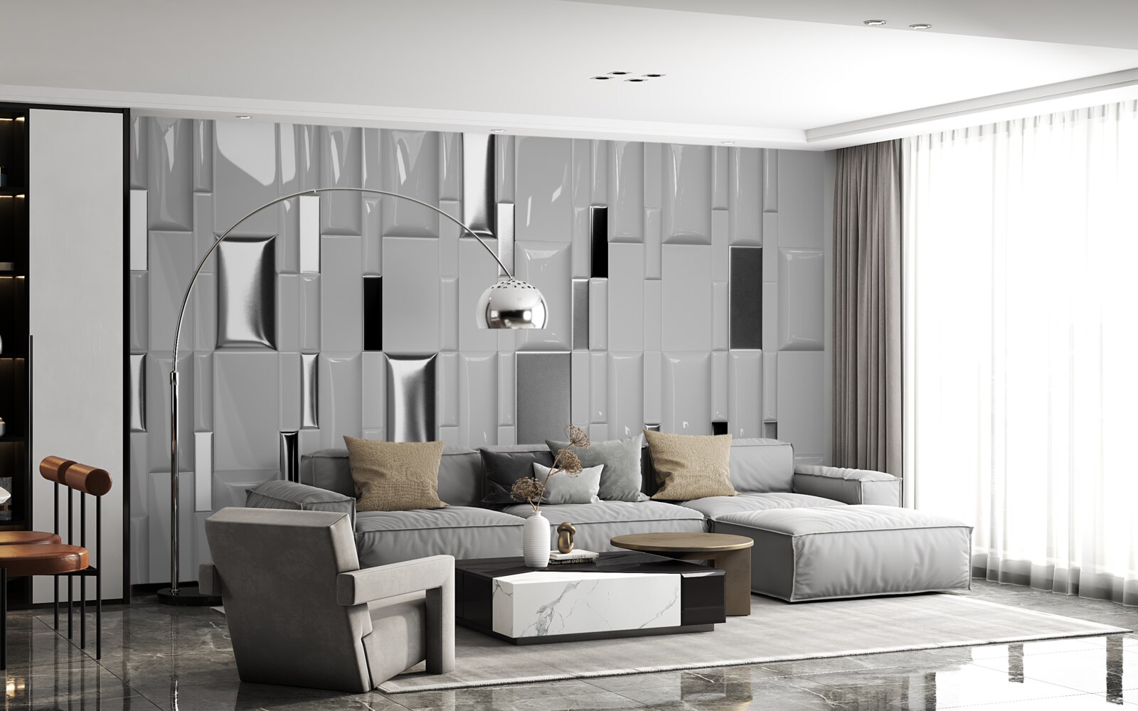 Fototapeta lesklé šedé dlaždice so zlatým odtieňom