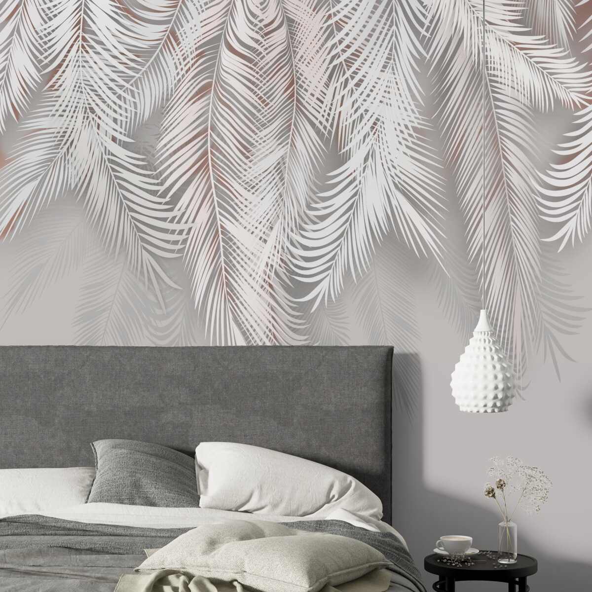 Fototapeta svetlosivé palmové listy