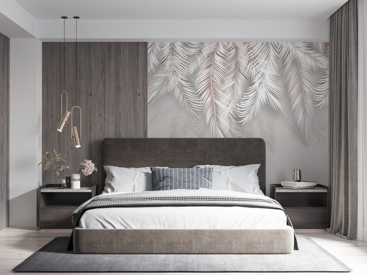 Fototapeta svetlosivé palmové listy