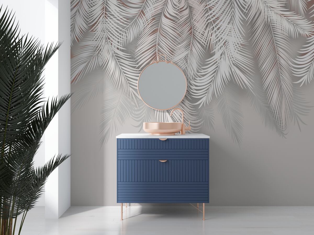 Fototapeta svetlosivé palmové listy