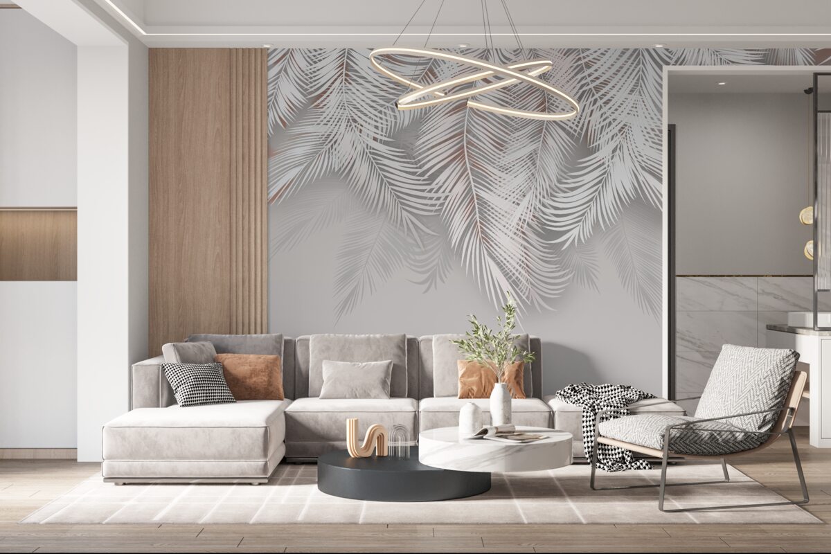 Fototapeta svetlosivé palmové listy