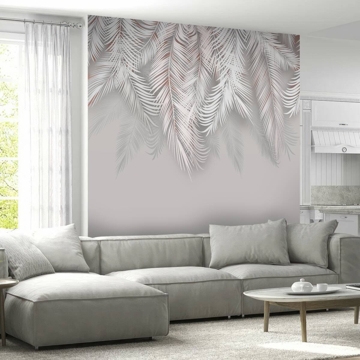 Fototapeta svetlosivé palmové listy