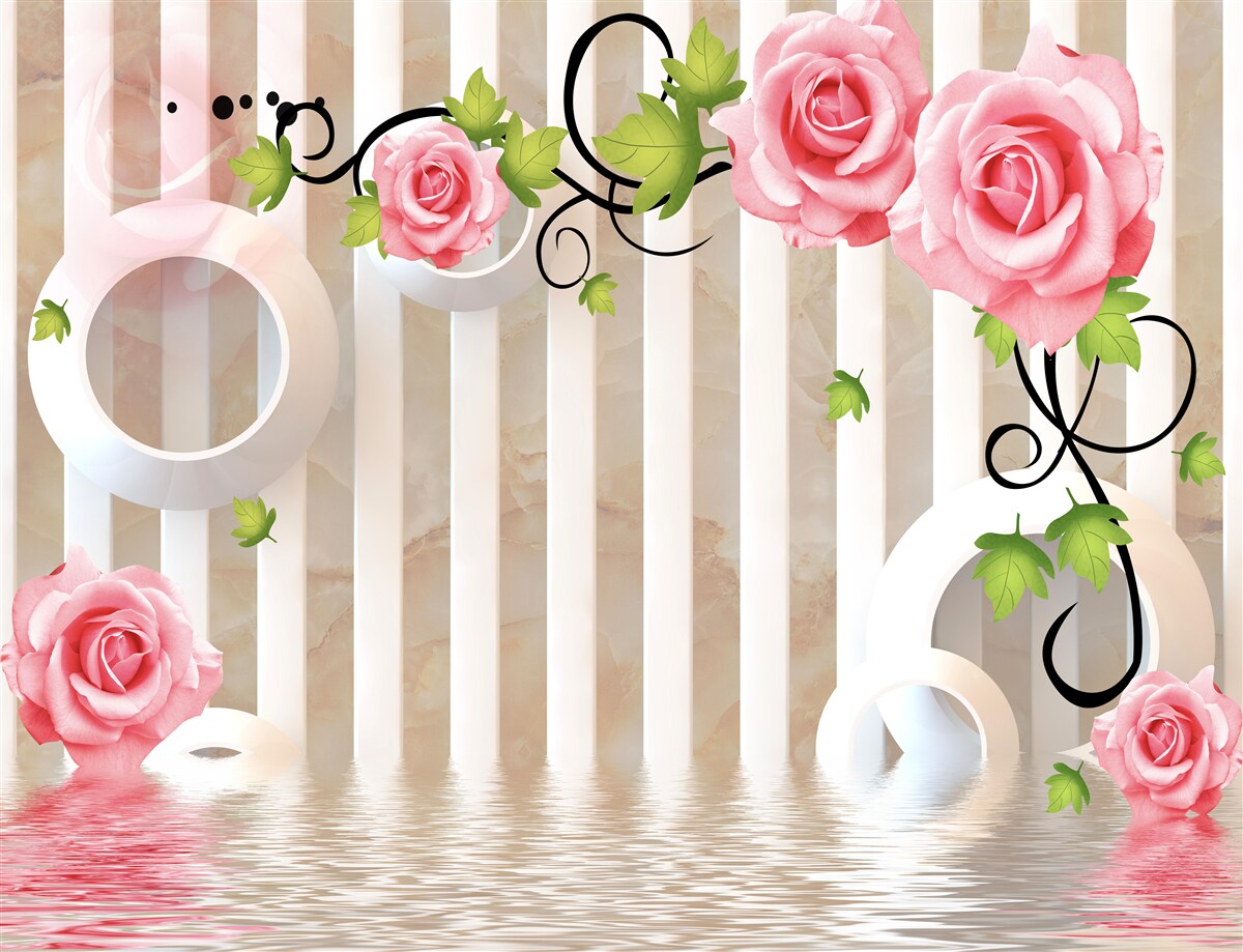 Fototapeta ruža s ružovými lístkami a zelenými listami pri vode