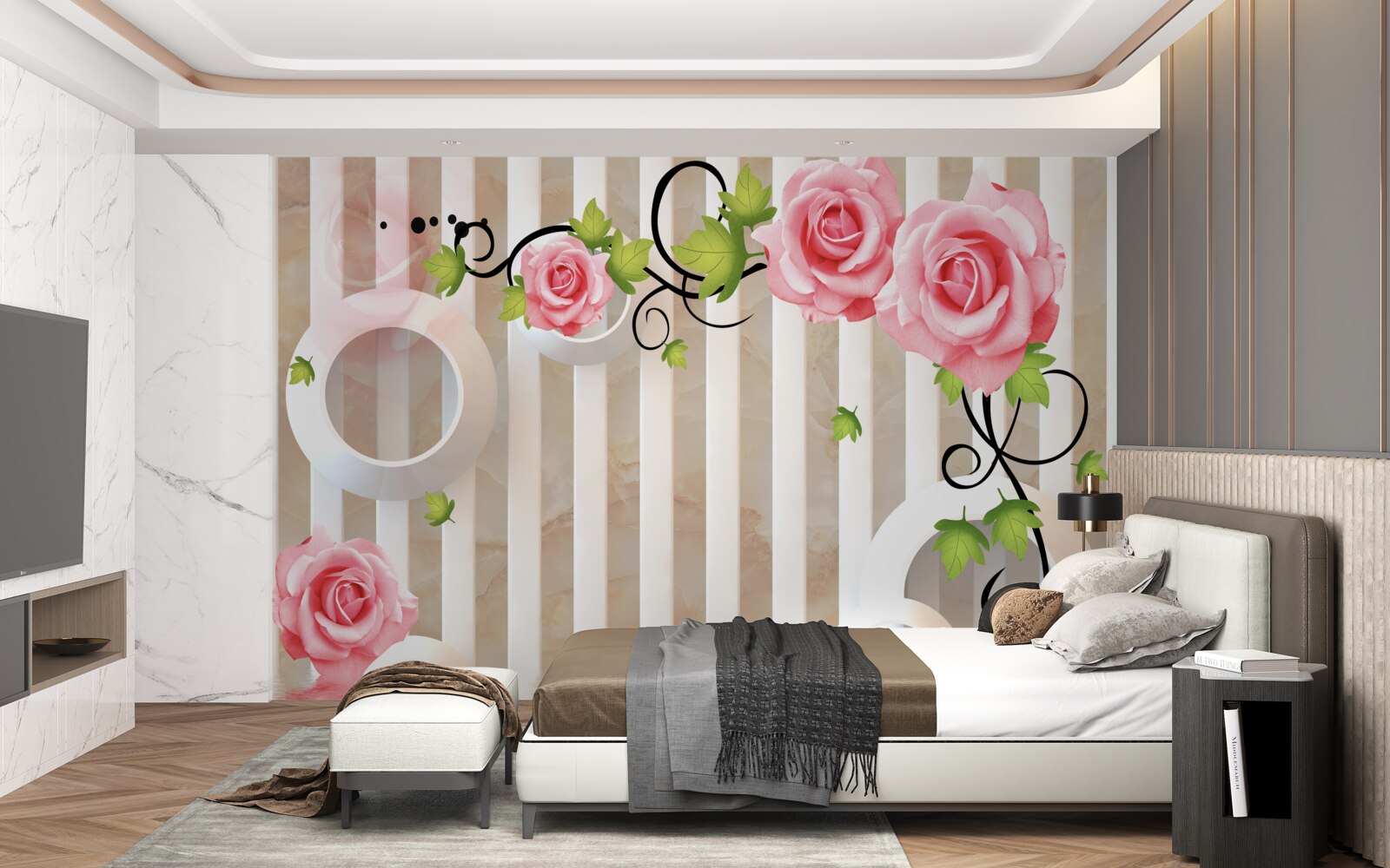 Fototapeta ruža s ružovými lístkami a zelenými listami pri vode