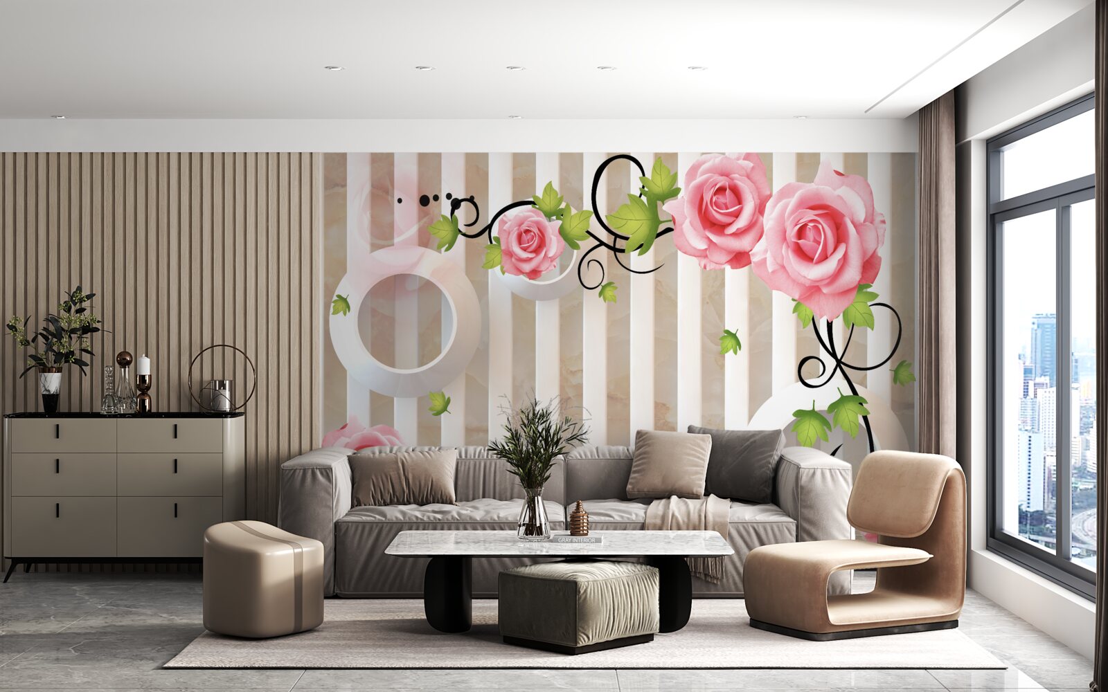 Fototapeta ruža s ružovými lístkami a zelenými listami pri vode